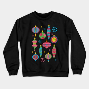 Retro Christmas Ornaments Colorful - Mid Century Modern Black Crewneck Sweatshirt